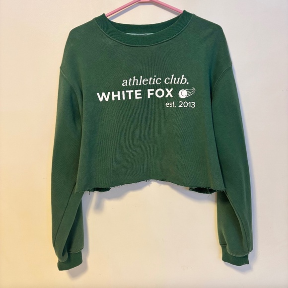 White Fox Crewneck Cropped Sweatshirt Sweater Emerald Green Womens Size S / M - Picture 1 of 4